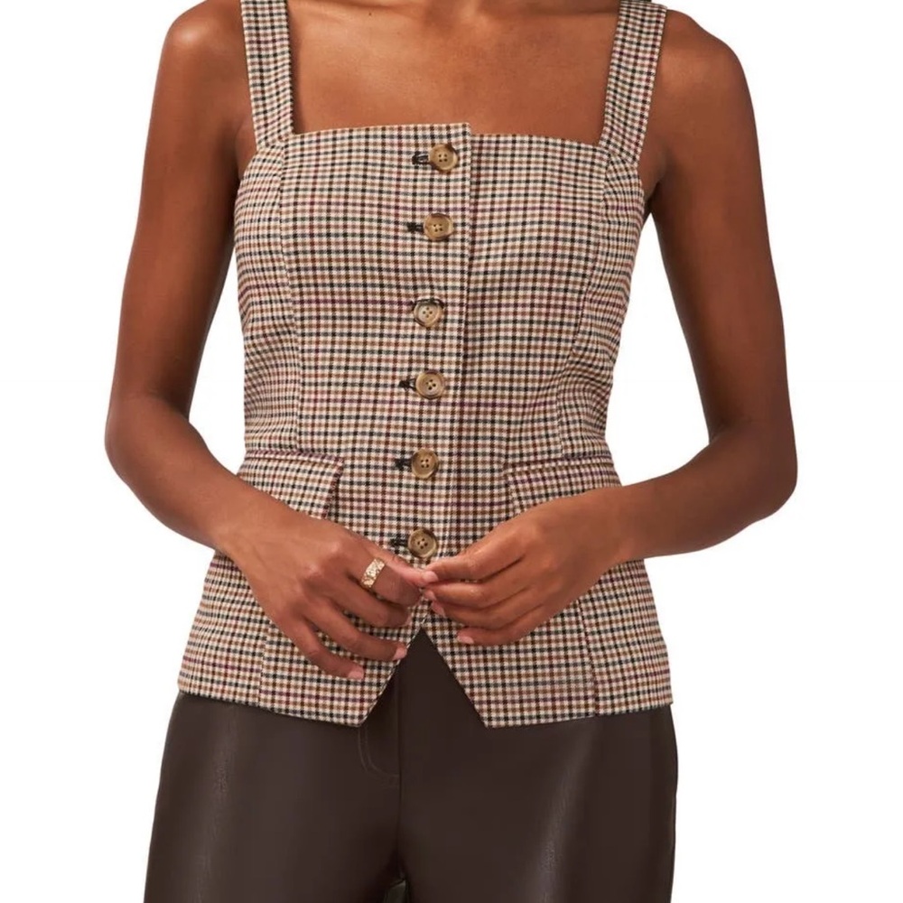 Halogen Brown Plaid Button-Front Tank Top